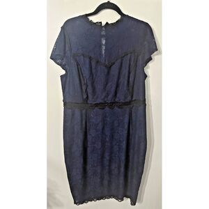 Torrid  Women's 18 Navy Black Lace Trapeze Flutter Sleeve Dress Key Hole‎ Back